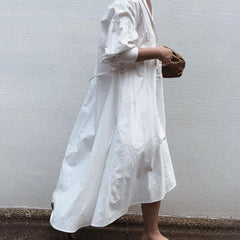 V-Neck Solid Color Half Sleeves  Midi Dress