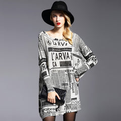 Loose Newspaper Printed Knitted Sweater