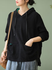 Hooded Solid Loose Sweatshirt