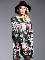 Loose Printed Knitted Midi Sweater