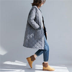 Women Plaid Warm Round Neck Coat