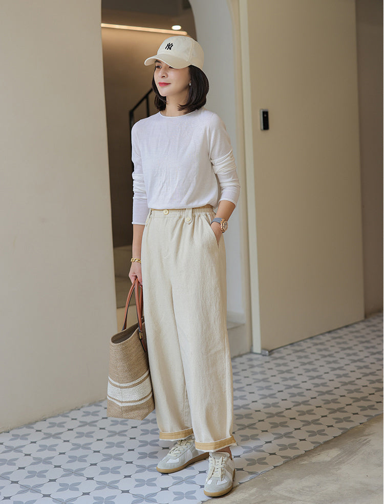 Solid Color All-Match Elastic Waist Denim Harem Pants