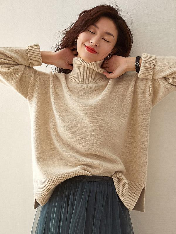 Solid Color Loose Turtleneck Sweater