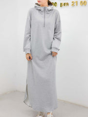 Casual Hooded Zipper Solid Color Hoodie Dress