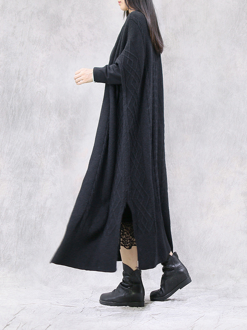 Loose Solid Color Bat Sleeve Long Cardigan