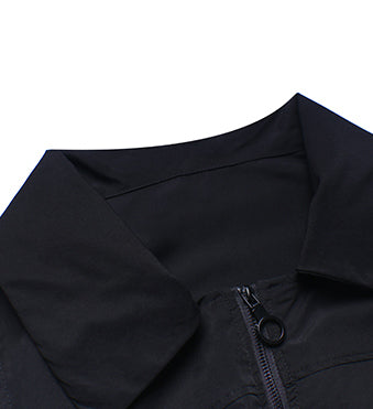 Black Solid Zipper Vest Outwear