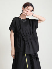 Solid Color Round Neck Stitching Casual Shirt