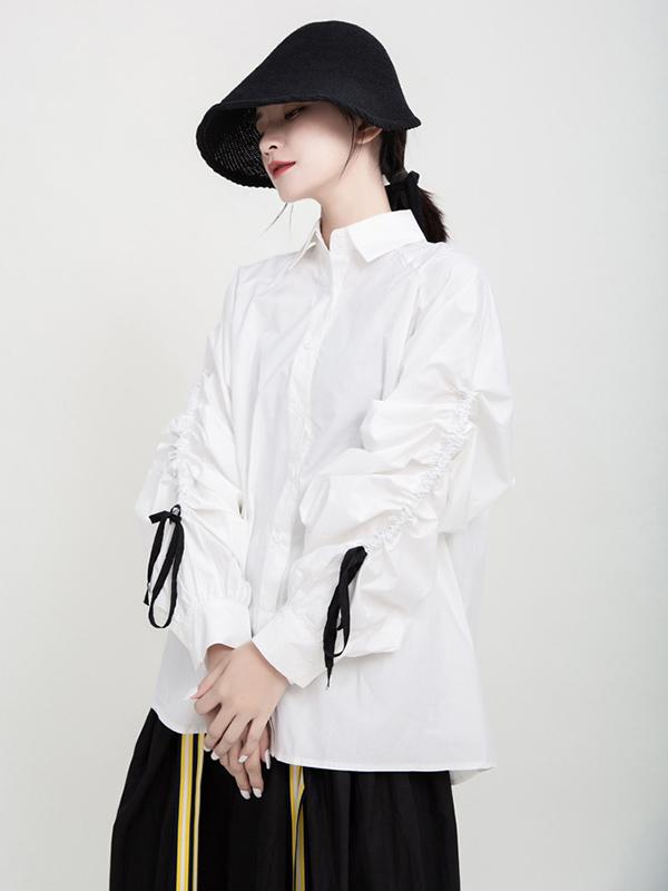 Minority Lantern Sleeves Drawstring Shirt