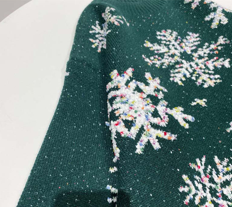 Christmas Snowflake Jacquard Round Neck Sweater