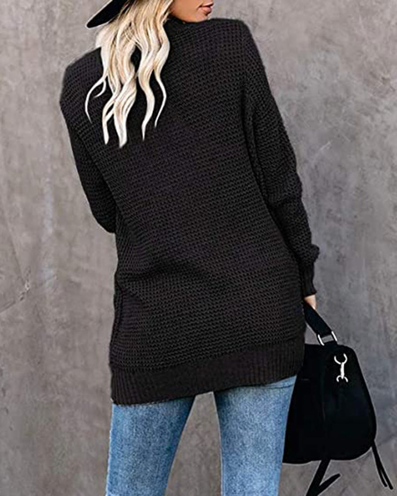 Casual Solid Color Knitted Cardigan Top