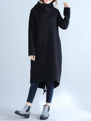 High Collar Fleeced Long Dress