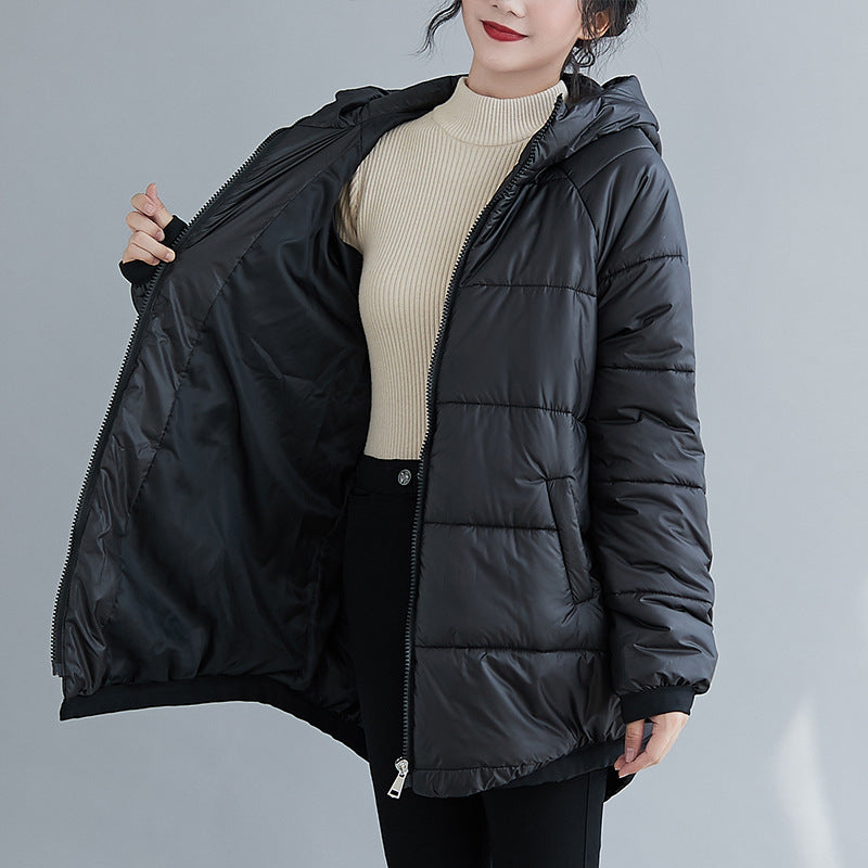 Loose Hem Irregularly Folded Design Mid-Length Cotton Jacket