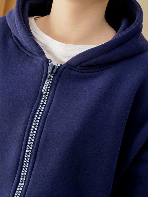 Loose Velet Zipper Hooded Outwear