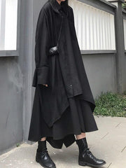 Super Loose A-Line Black Long Shirt Dress
