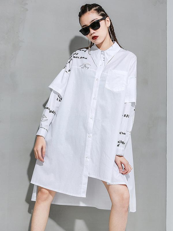 Loose Stylish Cropped Splicing Print Shirt