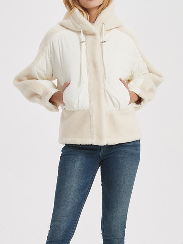 Women Spliced Hooded Casual Jacket