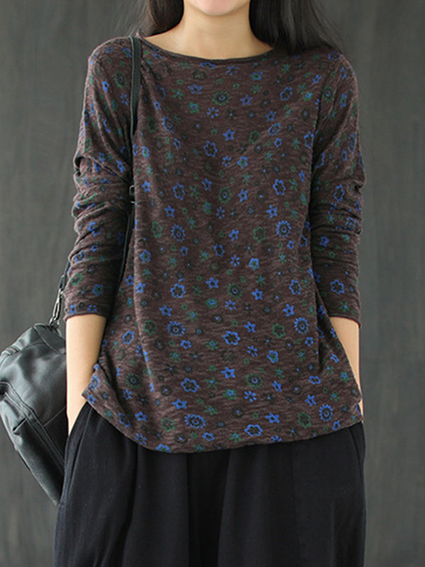 Retro Loose Round Neck Floral Sweater