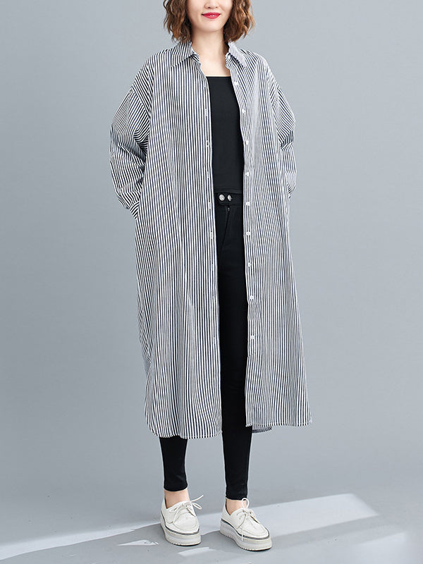 Loose Striped Long Sleeves Shirt Outwear