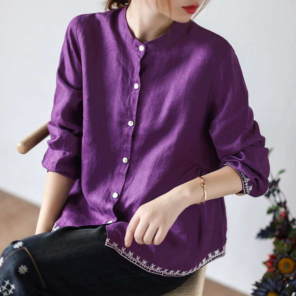 Vintage Embroidered Cardigan Loose Casual Shirt