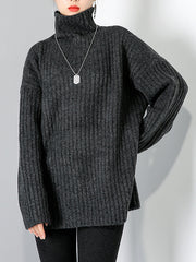 Women Turtleneck Pullover Solid Color Sweater