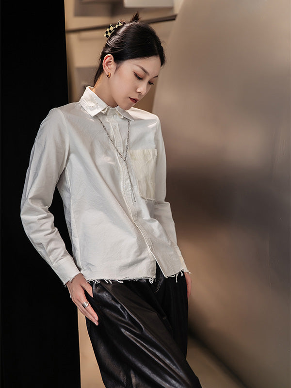 Simple Solid Color Lapel Collar Shirt