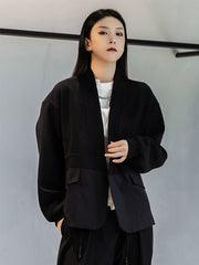 Casual Roomy Drawstring Split-Joint V-Neck Jacket Outerwear