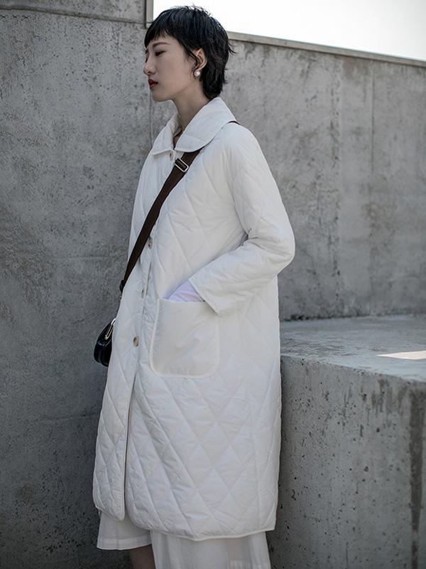 Solid Color Rhombic Long Cotton Coat