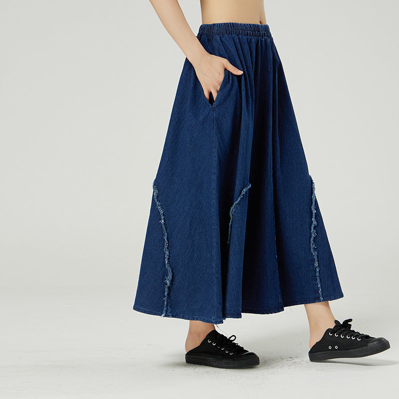 Retro Denim Irregular Stitching Skirt