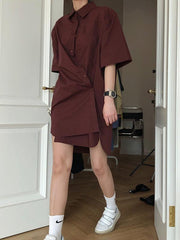 Original Solid Cropped Lapel Shirt Dress