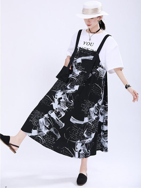 Loose Big-Hem Graffiti Slip Dress