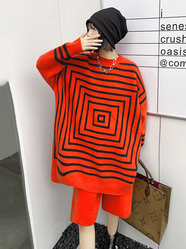 Casual Jacquard Knitting Sweater&Short Two Pieces Set