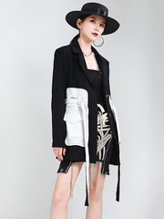 Black&White Split-Joint Lapel Belted Outwear