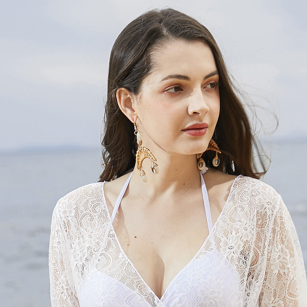 Bohemian Rattan Shell Earrings