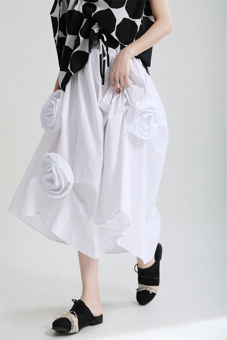 Solid Slim Flower Irregular Casual Skirt