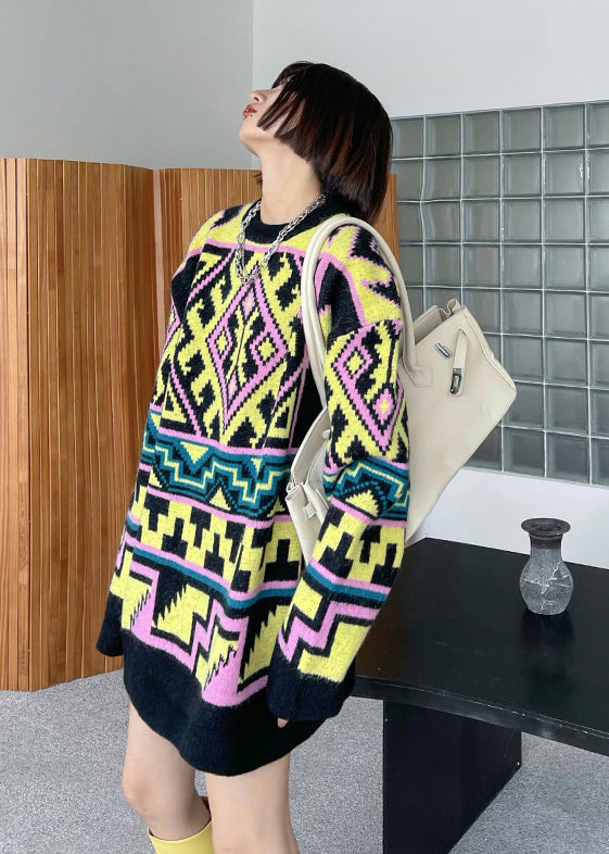 Ethnic Style Loose Geometric Jacquard Sweater