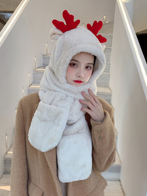 Lovely Antlers Solid One Piece Hat And Scarf