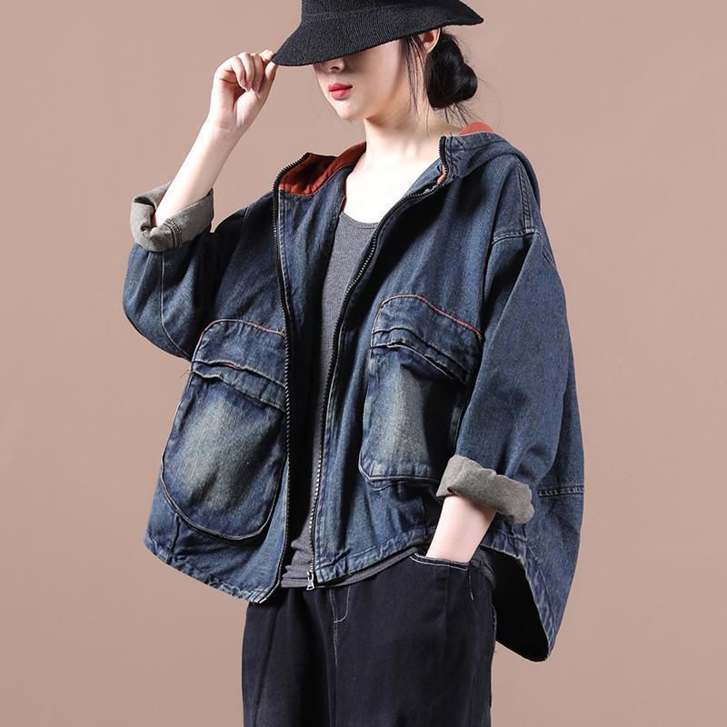 Loose Splicing Denim Hoodie Outwear