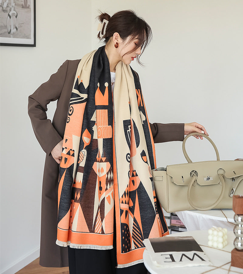 Retro Printed Reversible Warmer Scarf&Shawls