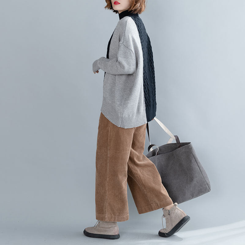 Turtleneck Simple Contrast Color Knit Sweater