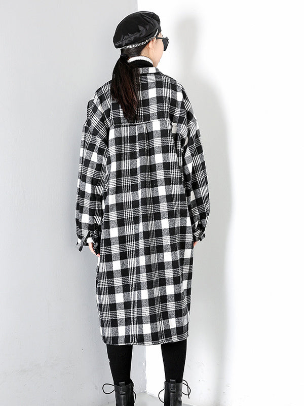 Women Plaid Printed Casual Loose Coat