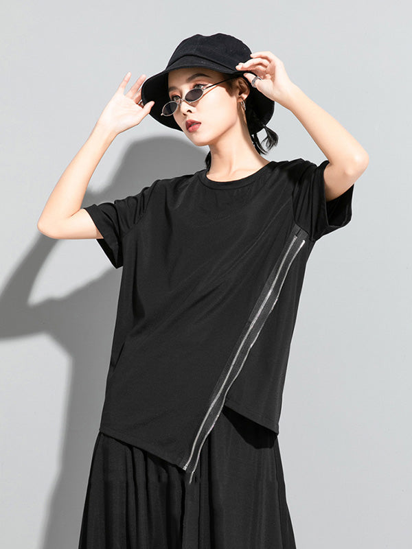 Original Asymmetric Zipper T-Shirts Tops