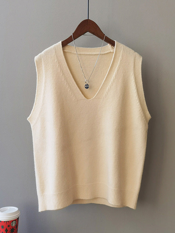 Simple 9 Colors V-Neck Loose Sleeveless Vest