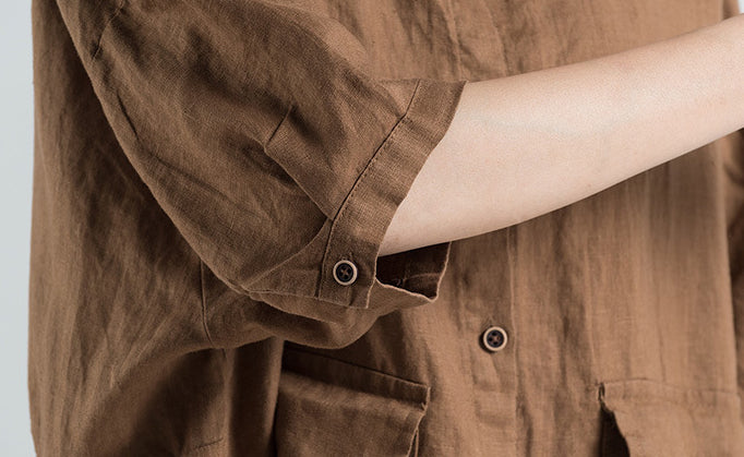 Women Loose Big Pocket Short Sleeve Dress
