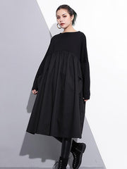 Loose Black Split-joint Long Sleeves Dress