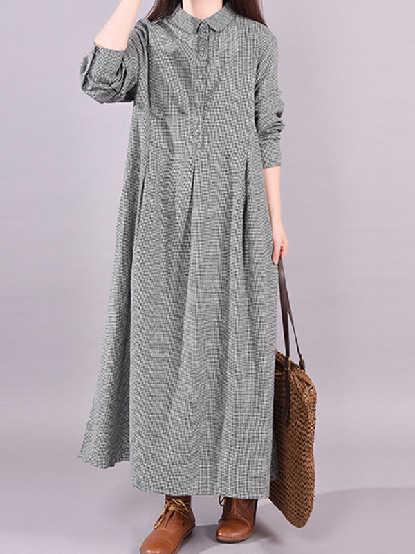 Loose Plus Size Long Plaid Long Sleeve Dress