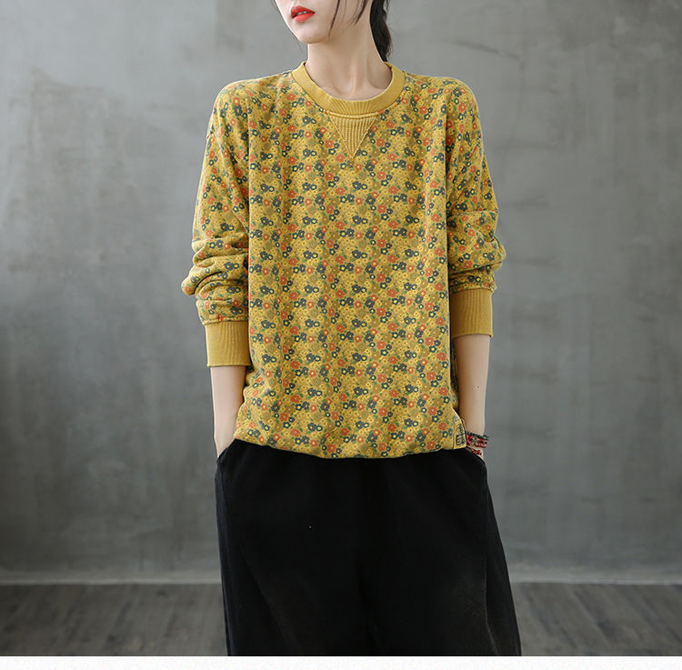 Retro Floral Loose Sweatshirt