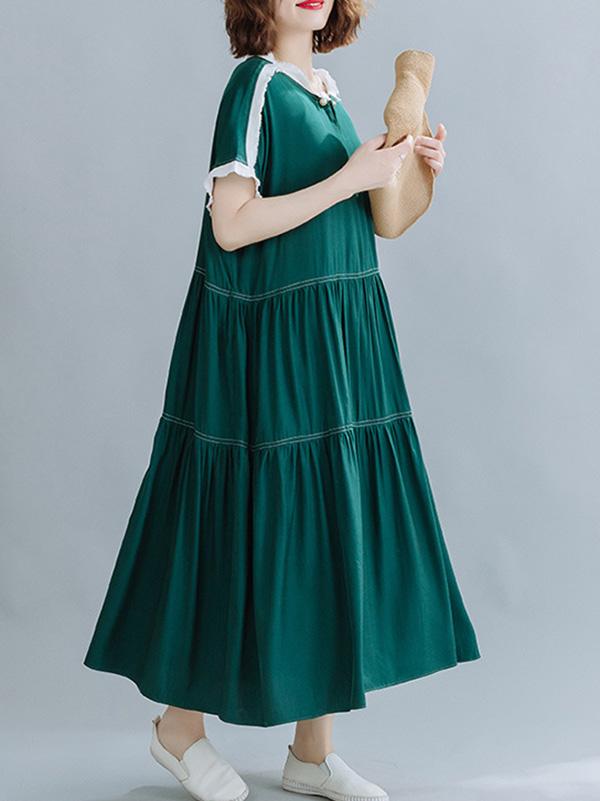 Loose Split-Joint Pleated Midi Dress