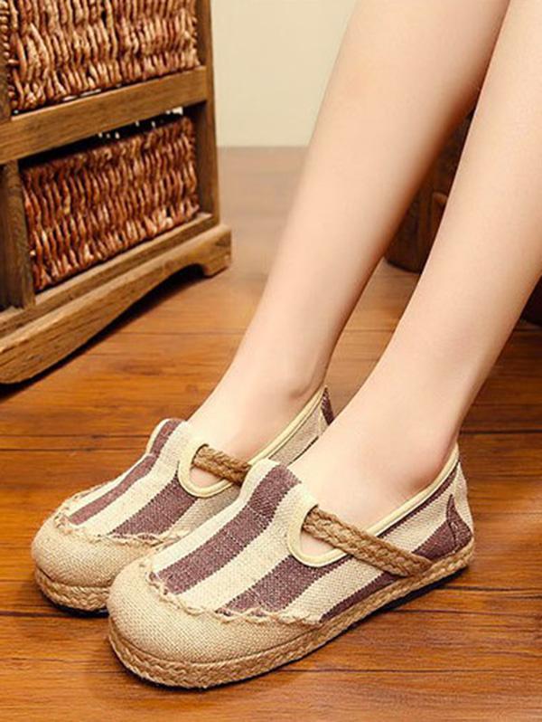 Linen Stripes Straw Shoes