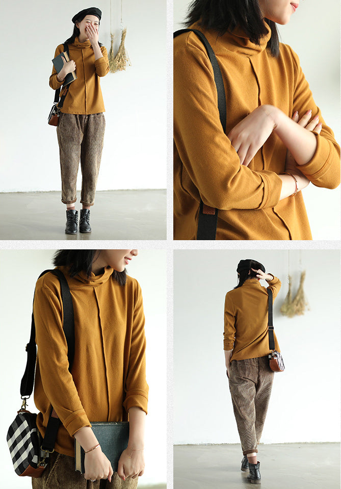Simple Solid Color Turtleneck Long Sleeve T-Shirt