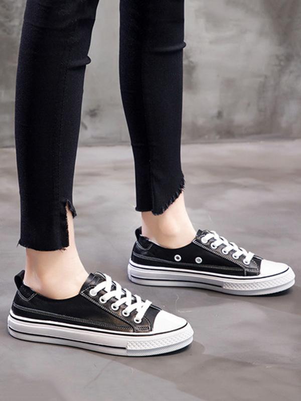 Lace Up Pu Leather Sneakers